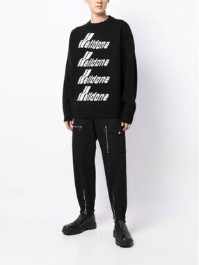 We11done ($1048) Black Logo Pile Knit Sqeater Wool Blend NWT